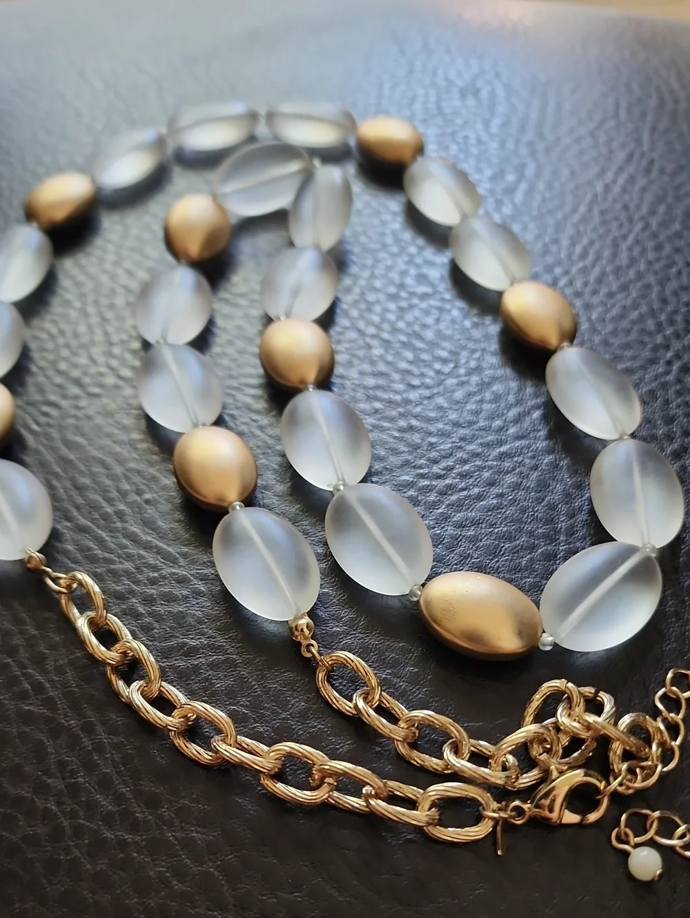 Gold and Frosted Bead Avon Women's Necklace - Elegant Beaded Chain